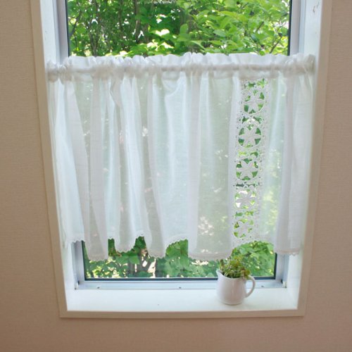 Amazon｜SunnyDayFabric カフェカーテン パトリス_S 刺繍 ホワイト 約