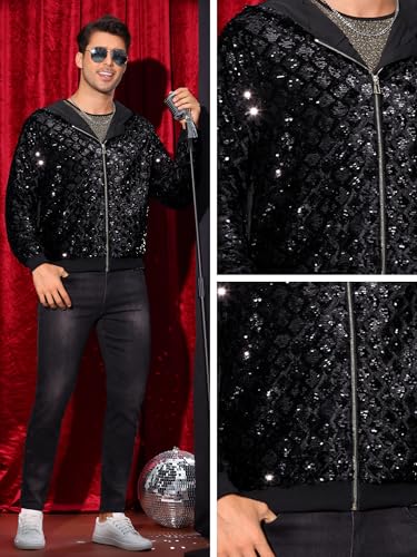Image of Lars Amadeus Argyle Sequins Jackets for Men's Long Sleeves Metallic Shiny Hooded Disco Jacket