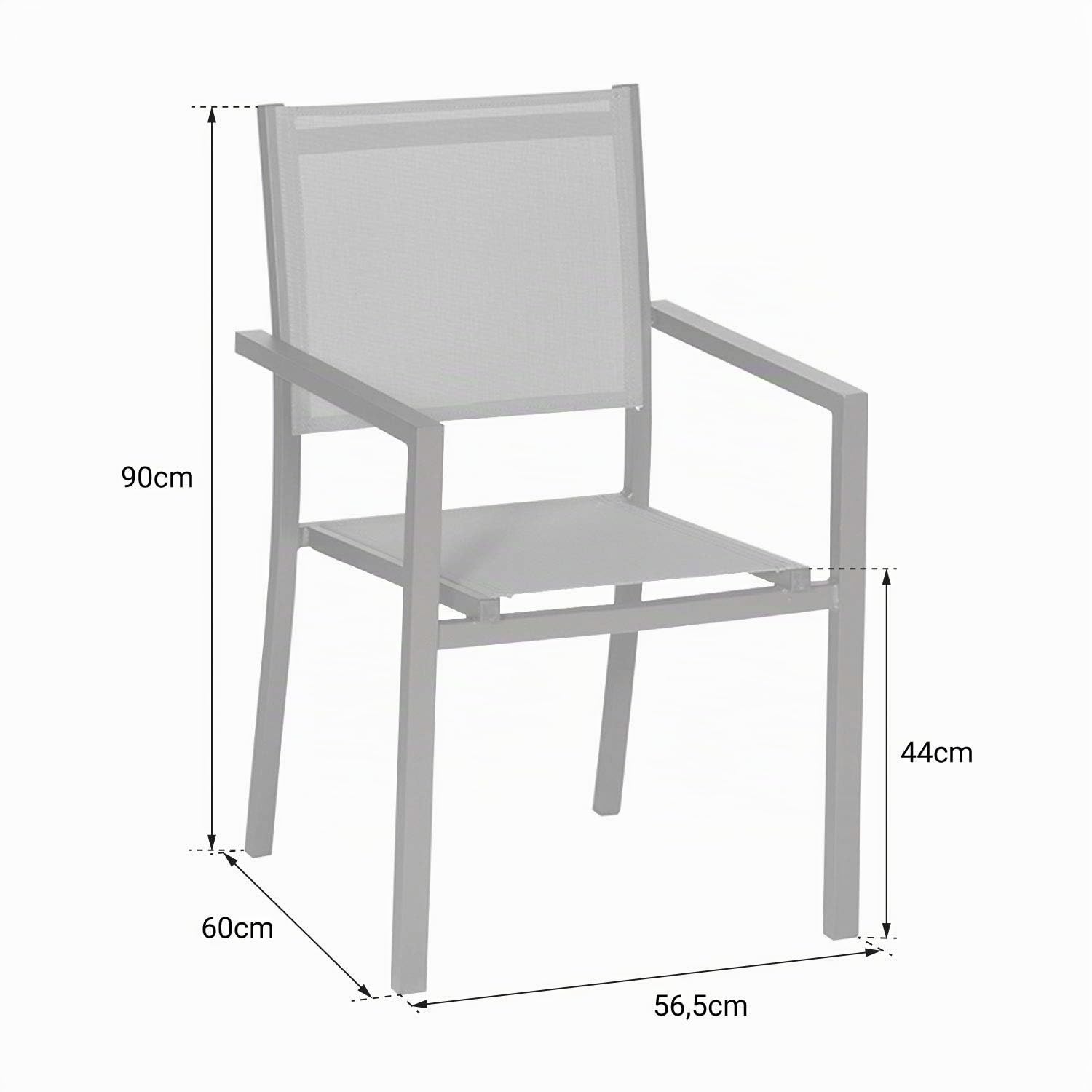 Happy Garden Lot de 6 chaises empilables en Aluminium Anthracite et textilène Gris