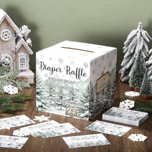 Image of Teling 51 Pieces Diaper Raffle Tickets with Card Box,Cold Style