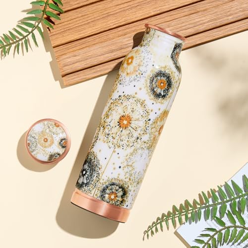 Image of Borosil 600 ml Thirtha Series Vesta Design Copper Bottle | 100% Pure Copper, BPA Free & Leakproof with Anti-Oxidant Properties of Copper | Printed Designer Bottle for Home, School & Office
