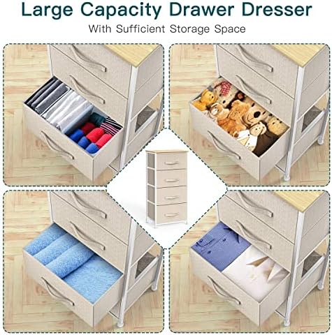 Pipishell Chest of Drawers, Fabric Storage Drawers with Wood Top and Large Storage Space, Easy to Install Room Organizer, Vertical Chest of 4 Drawers Bedroom, Living Room, Nursery Room, Hallway