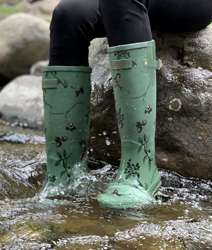 Image of Rongee Womens Rain Boots Waterproof Tall Garden Outdoor Mud Shoes Daisy Printed with Adjustable Buckle