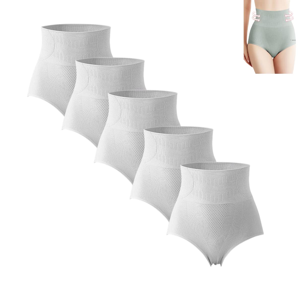 Telome Women's Grey 5Pcs Graphene Honeycomb Tightening & Body Shaping Briefs,High Waist Tummy Panties For (Grey)