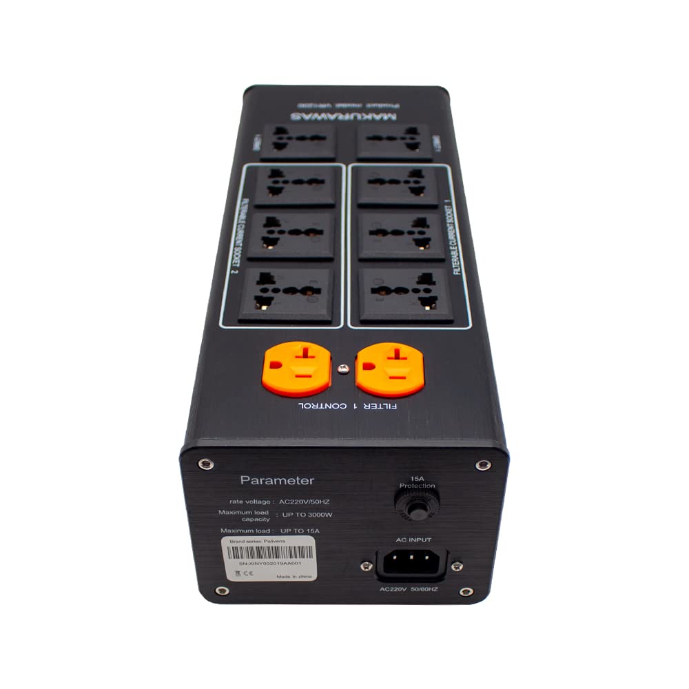 Toplionace AC 100-240V Oczyszczacz Mocy Audio, Filtr Zasilania Głośnika Gniazdo Przeciwzakłóceniowe Listwa Zasilająca z Redukcją Szumów 15A 3000W (B, Czarny)