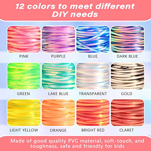 PP OPOUNT Cordão de cordão reflexivo a laser, 12 rolos de cordão de plástico com 20 chaveiros, 20 cl