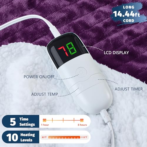 BOMOVA Heated Electric Blanket Twin - 62" x 84" Heating Blanket with 10 Heating Levels & 8 Hours Auto Off, Warm Flannel Blanket with Over-Heat Protection, for Women, ETL & FCC Certified