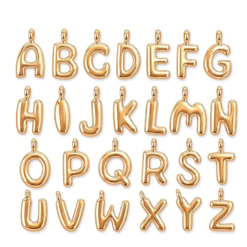 Kiaaokam 26Pcs Bubble Letter Charms A-Z Gold Silver DIY Alphabet Pendants
