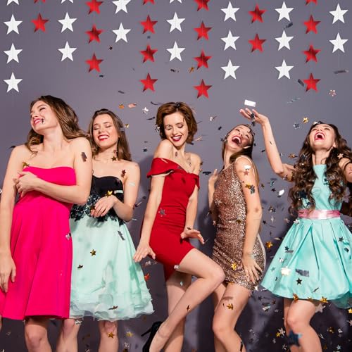 Image of Patelai 130 Feet Glitter Star Garland Banner 2026 Party Decoration Double Side Star Hanging String Streamer Paper Twinkle for Graduation Wedding Birthday (Red and White)
