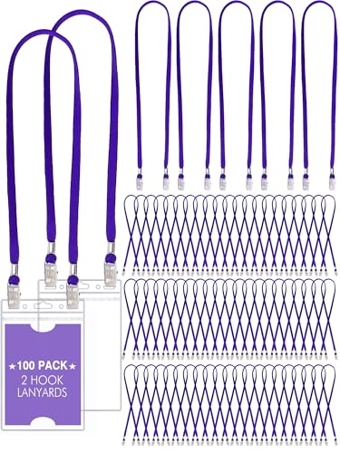 Patelai 100 Pack Double Clip Lanyards Bulk Face Mask Lanyards, Purple