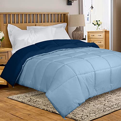 Image of ROYALE All Season Down Alternative Bedding - Lightweight Quilted Comforter with Corner Tabs - Soft Luxury Hotel Comforter - Box Stitched Duvet Insert (Full, Navy & Lake Blue)