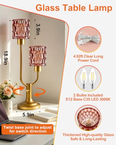 Image of Lightdot Bedside Table Lamps Set of 2 Dimmable Vintage Lamp for Bedroom