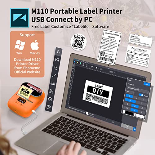 Image of Phomemo M110 Label Maker, Portable Label Sticker Barcode Printer for Ingredient, Clothing, Address for Mailing,PhotoLogo, Jewelry, Retail, Office, Home, Print Black on White, for iOS & Android