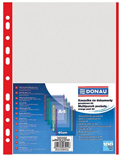 Punched Pockets DONAU PP A4 Orange Peel 40 Micron Coloured Spine Feature Red 100pcs / Document Archiving/Type-Crystal/Kind-Coloured Edge/Material-PP/Colour-Red/Format-A4 / Thickness (mm)-40 Punched Pockets DONAU PP A4 Orange Peel 40 Micron Coloured Spine Feature Red 100pcs / Document Archiving/Type-Crystal/Kind-Coloured Edge/Material-PP/Colour-Red/Format-A4 / Thickness (mm)-40