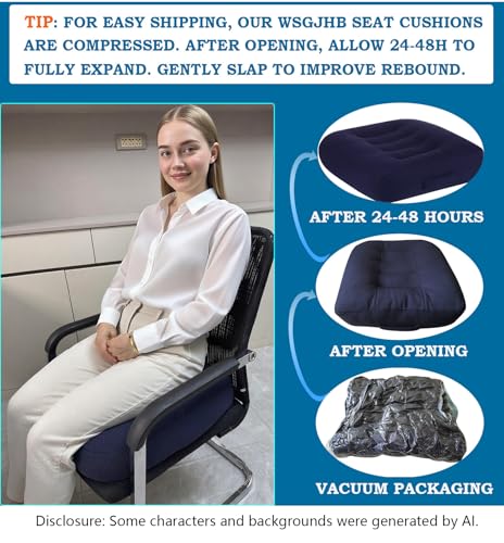 Image of WSGJHB Large Seat Cushion, Extra Thick Booster 20x20x6 inchs, Black | Seat Cushions for Office Chairs Long Sitting Office Workers, Car Drivers, Relieves Back Pain, Breathable, Anti-Slip