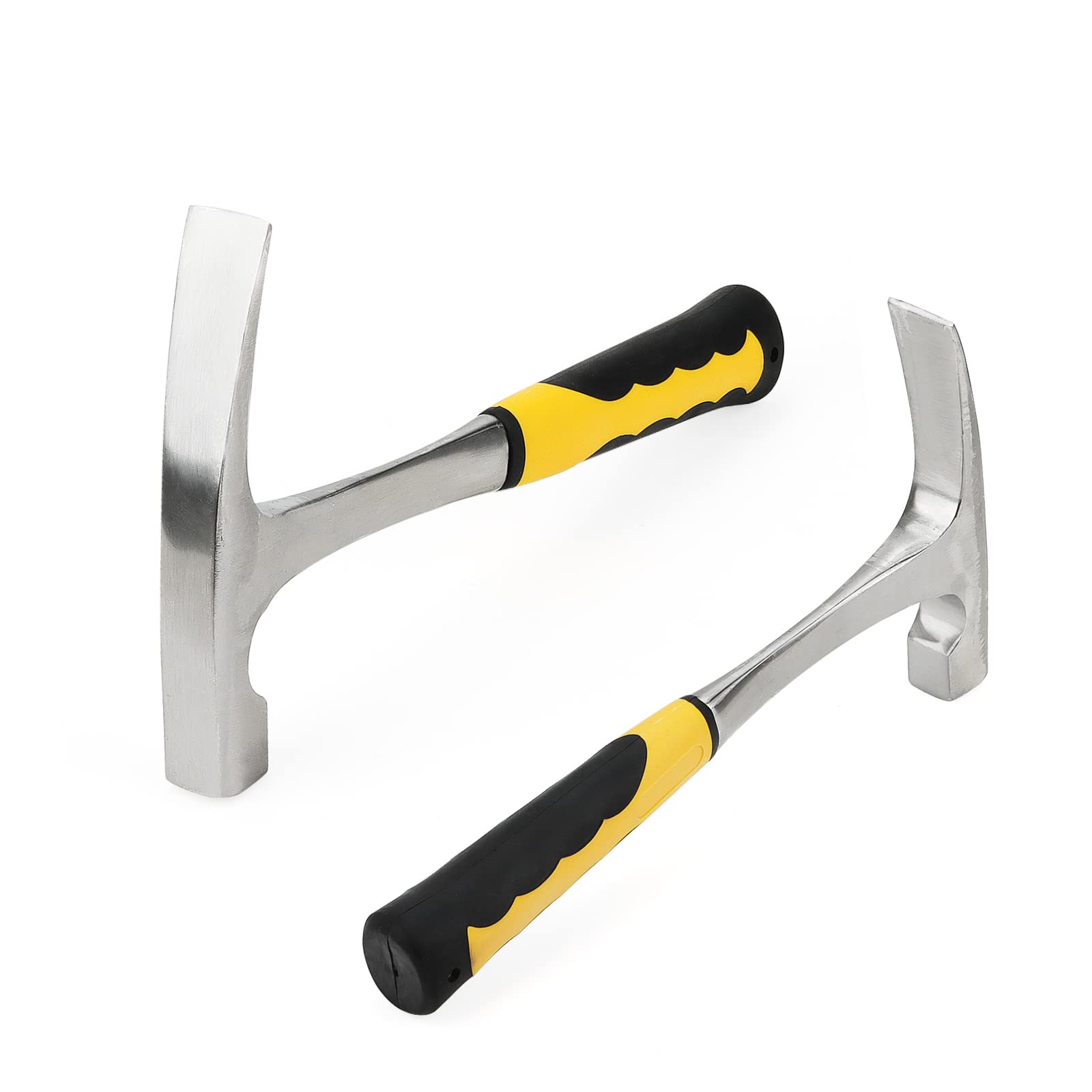 Keileoho Black,Yellow 2Pcs 24Oz Rock Brick Hammer With Skid Handle, 30Cm Flat Head Alloy Steel Geologist Hammer, Drop Forged Masonry Hammer With Frosted Black Pointed Tip For Mining