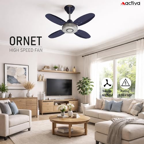 ACTIVA Store ACTIVA Ornet 600mm Ceiling Fan, 850 RPM, Silver Blue - Image 4