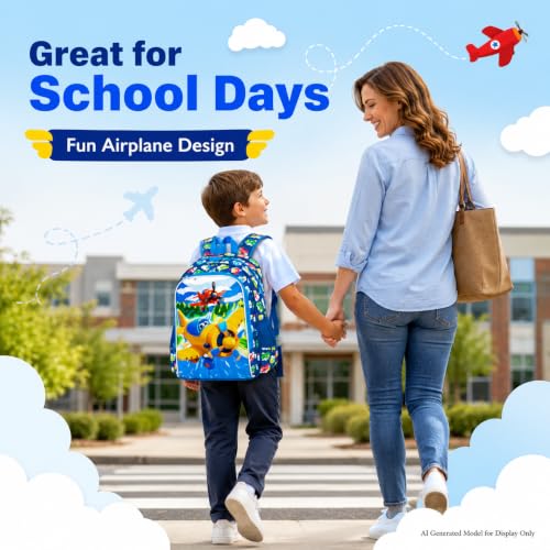 Image of HPJGD 3PCS Boys Airplane Backpack, Water Resistant Kids Backpack Set with Lunch Box, Cute School Bag for Preschool Toddler