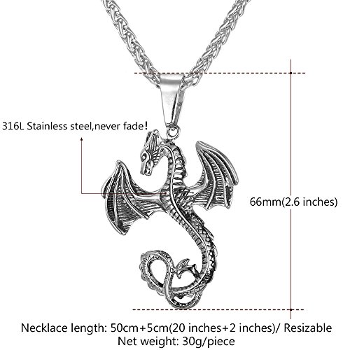 Pingente de dragão gótico U7 punk em corrente de trigo banhada a ouro 18 K, Stainless Steel, Medium