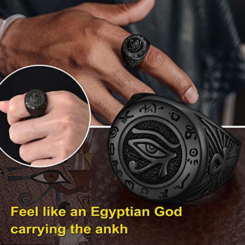 ChainsProMax Can Engrave Men Ancient Egyptian Eye of Ra Ankh Cross Ring, Size #7-#14, Stainless Steel/Gold Plated/Black (Send Gift Box)4