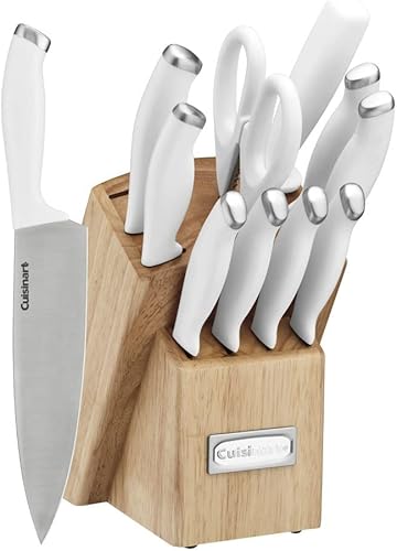 Cuisinart C77SSW-12P - Juego de cuchillos de bloque de 12 piezas con cuchillas de acero para un corte preciso, ligero, acero inoxidable, duradero y