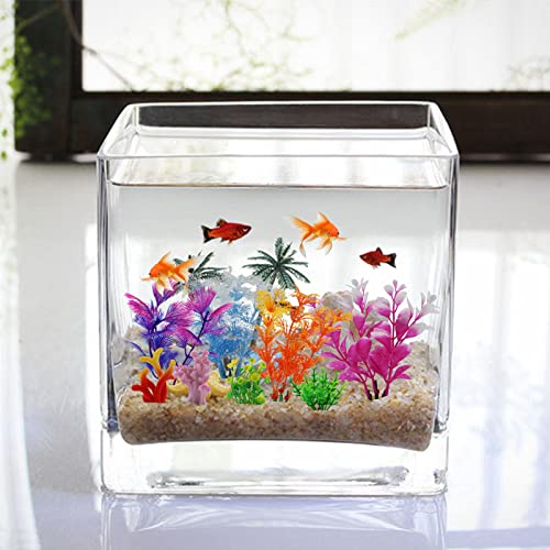 Pietypet Fish Tank Decorations Plants With Resin Coral, 8 Pcs Aquarium Decorations Small Plants Plastic, Fish Tank Accessories, Aquarium Decor #TOP4