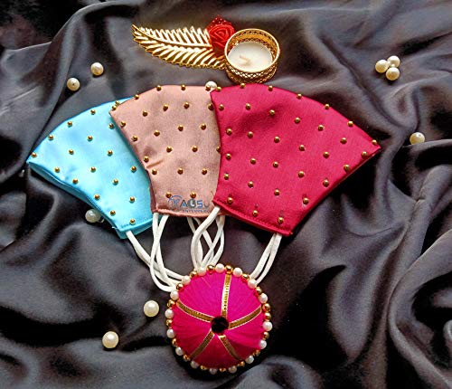 Image of ᵀᴹ : WEDDING SPECIAL Cloth Face Mask - Washable Light Weight Satin - Cotton Masks MULTI COMBO (PACK OF 3 - SKYBLUE-CHOCOLATE-RED)