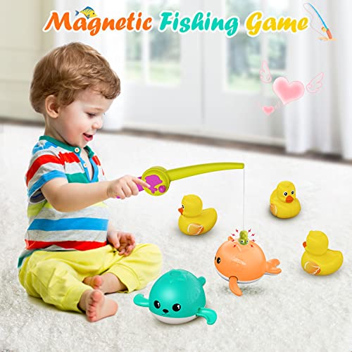 Moontoy Fishing Bath Toys For Toddler 1-3 Magnetic Fishing Games Bathtub Toys, Baby Bath Time Toys With Wind-Up Swimming Fish, Duck, And Whale Toys, Gifts For Toddler 12 Months Up Boys And Girls #TOP1