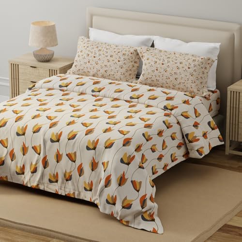 Image of Layers 100% Cotton for Double Size Bed | 120 TC Floral, Soft, Breathable, Machine Washable Bedsheet with 2 Pillow Covers | Forever Collection (224 x 254 cm) - Grey & Cream