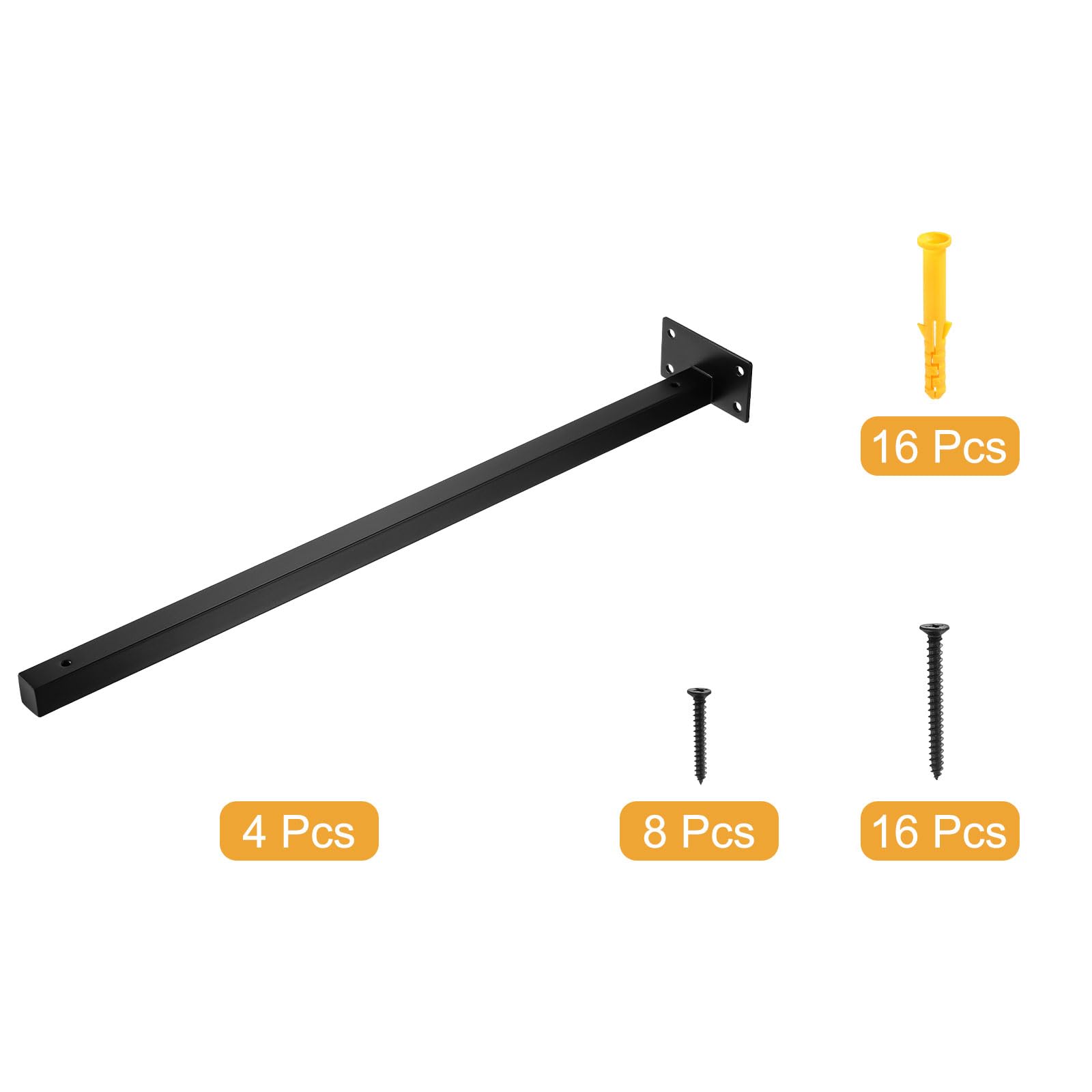 QUARKZMAN Soporte de Estante Flotante, Pack de 4 Soportes de Estante de Pared Ocultos de Hierro de 20 Pulgadas con Tornillos y Tubo de Expansión para Estantes de Madera (Negro)