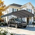 Real Relax 12 x 20 FT Metal Carport, Heavy-Duty Galvanized Steel Roof & Reinforced Frame, Weatherproof Car Garage Canopy, Outdoor Shelter for Car, Boat & Farm Equipment,Gray