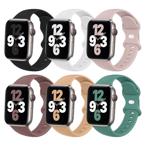 Image of (6 Packs) Sport Bands Compatible with Apple Watch Band 38mm 40mm 41mm 42mm 44mm 45mm 46mm 49mm Silicone iWatch Band Ultra 3 2 1 SE Series 11 10 9 8 7 6 5 4 3 2 1 Women Men