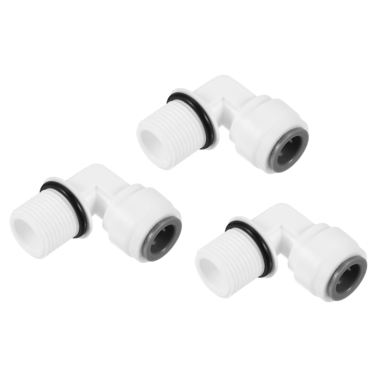 PATIKIL 3/8 Inch Push to Connect Fitting Elbow, 3 Pack 3/8NPT Male Thread Quick Fittings POM Right Angle Hose Pipe Connector, White