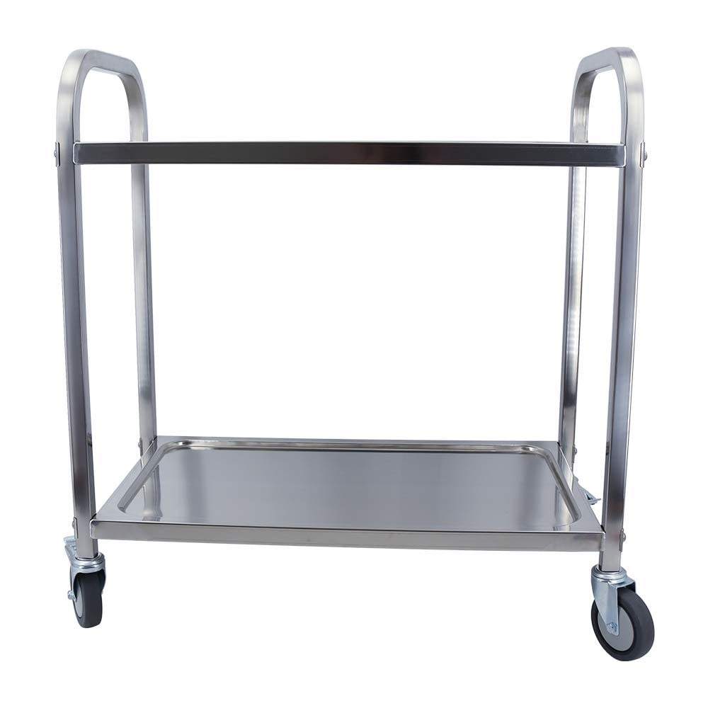 Chariot utilitaire inox avec roues verrouillables et deux plateaux de service stables