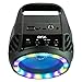 QFX BT-64 TWS Bluetooth Rechargeable Portable Speaker with 4” Woofer LED Party Lights, Microphone Input, AUX Input, USB Port, TF Card Slot, Black