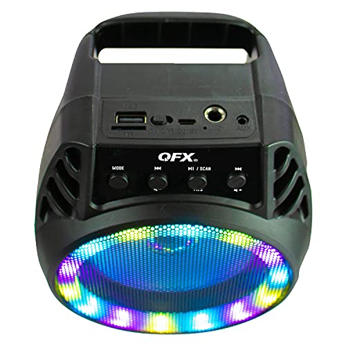 QFX BT-64 TWS Bluetooth Rechargeable Portable Speaker with 4” Woofer LED Party Lights, Microphone Input, AUX Input, USB Port, TF Card Slot, Black by QFX - Used condition - Image 3