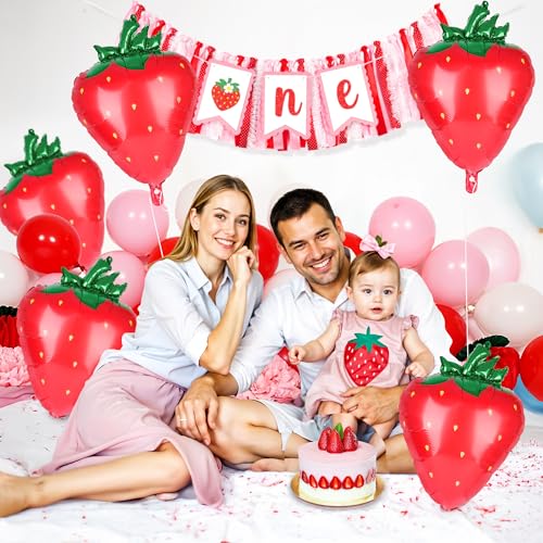 Image of Kriyokiaa 8 PCS Strawberry Balloons, 28 inch Berry First Foil Balloon Shortcake Birthday Decor Perfect for Strawberry Birthday Party Decorations, Baby Shower Decorations