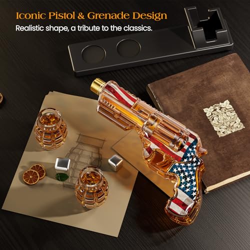 Image of Fathers Birthday Gifts for Men Dad, Kollea Flag Whiskey Decanter Sets with Grenade Glasses, Anniversary Present Ideas for Boyfriend, Military Retirement, Funny Men Cave Decor, Vodka Liquor Dispenser