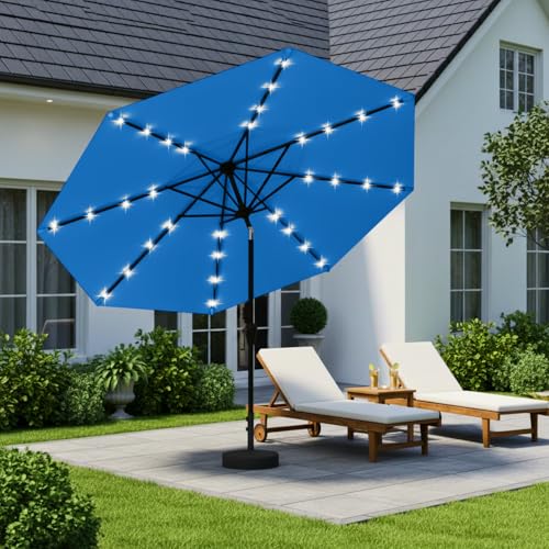 Image of 9' Solar LED Patio Umbrella with Tilt & Crank|8 Sturdy Ribs,UV Protection,Outdoor Market Table Umbrella for Deck,Lawn,Pool,Backyard(Royal blue)