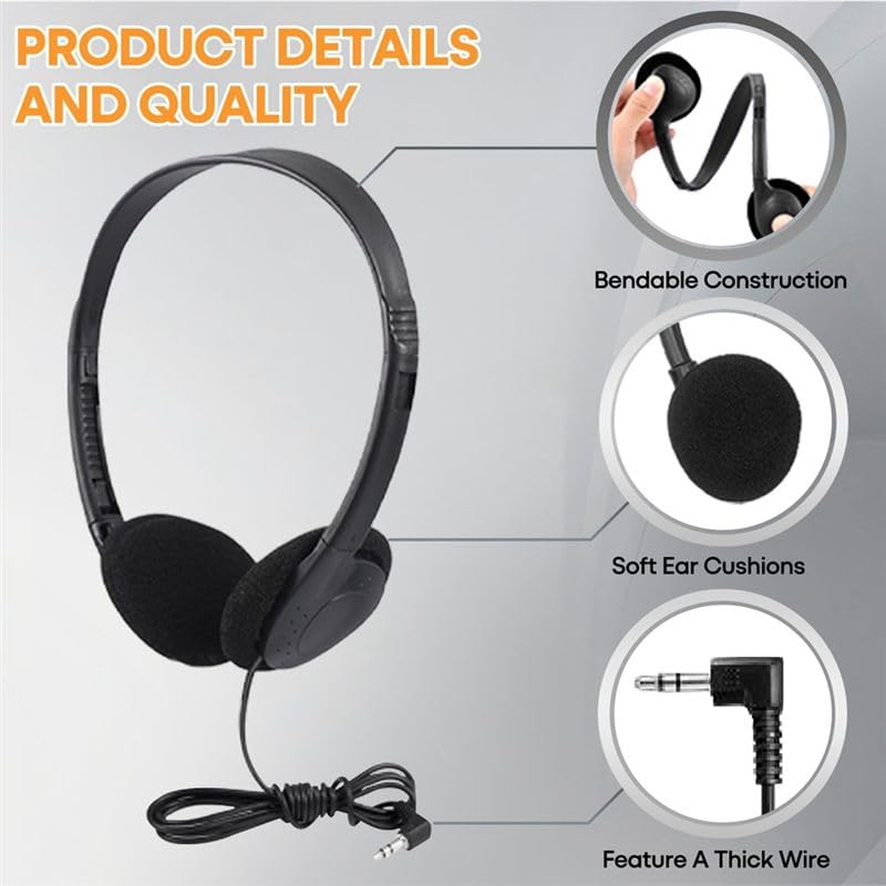 20 Pack Kabelgebundene Kopfhörer für Klassenzimmer, On-Ear Kopfhörer, Klarer Klang, Stereo Headset 3,5 mm Audio-Headset für Klassenquizze, Teenager, Bibliotheken, Computerlabore