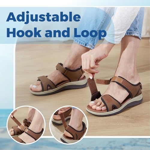 Image of FitVille Women's Orthopedic Wide Sandals Strappy Arch Support Flat Sandals for Plantar Fasciitis & Swollen Feet | Adjustable Ankle Strap