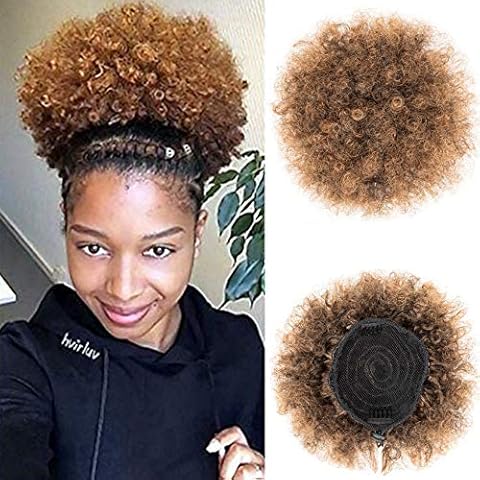 Focussexy Synthetic Afro Puff Drawstring Ponytail Updo Bun Hairpieces Short Kinky Curly Hair Bun Extension for Black Women Cover