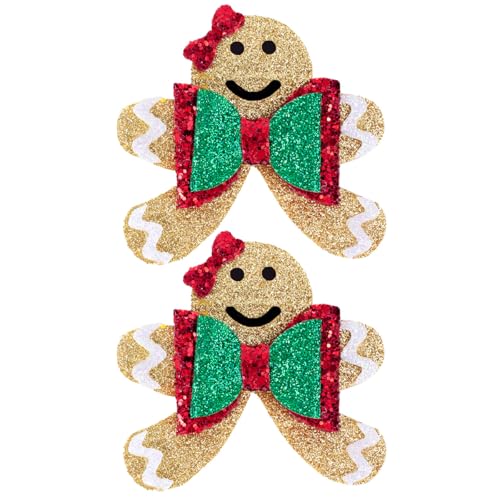 Glitter Christmas Hair Clips - 2PCS Sparkly Cute Gingerbread Man Hair Clips for Girls Non-slip Metal Alligator Hairpin Barrette Festive Hair Accessory for Christmas Party Kids Xmas Gifts