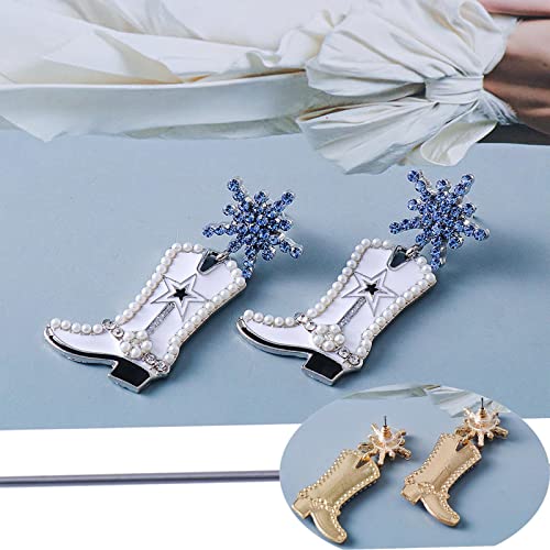 Rhinestone Cowgirl Boot Earrings Beaded Cowboy Boot Earrings Western Country Y2K Dangle Earrings Cute Dangling Earrings Jewelry For Women Girls (White2) #TOP6