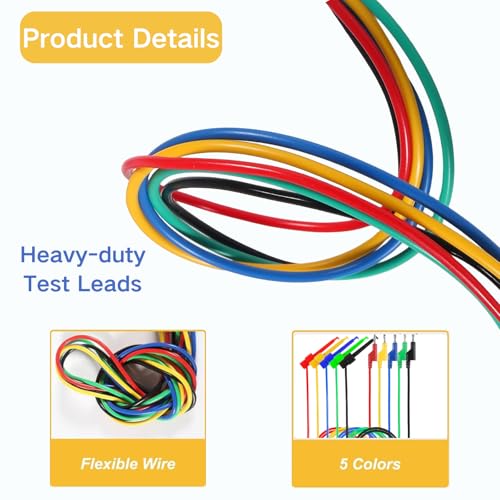 Image of Multimeter Test Lead Set, 5PCS Stackable 4MM Banana Plug to Test Hook, Flexible Testing Cable Wires 500V 5A for Multimeter Electrical Testing, 3.3FT /1M (Banana Plug to Test Hook)