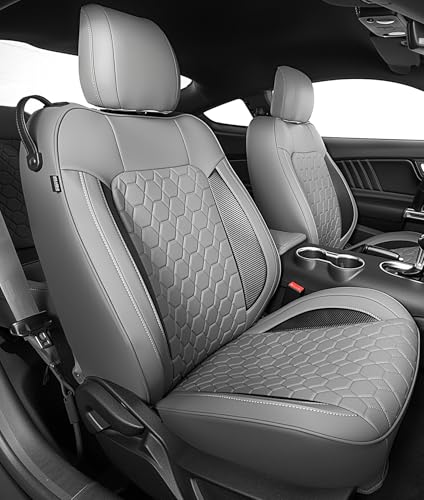 Image of Custom Leather Car Seat Covers for Ford Mustang 2015-2023 Coupe, Gray