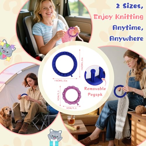 Image of Aeelike Beginner Round Loom Kit,Vedio Learn to Knit Cat,Family Craft Gift | 2 Size Protable Loom Kit with Mixedcolor Yarn,Muti-Accessories,Step-by-Step Tutorial，Easy Quick Knitting for Beginners Family