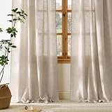 NICETOWN 230 GSM Rich Natural Linen Blend Farmhouse Curtains 90 inches Long, Rod Pocket & Back Tab Privacy with Light Filtering Window Treatments for Bedroom/Living Room, W52 x L90, 2 Panels