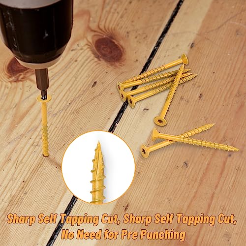 Image of Eazy2hD Deck Screws # 10 x 3-1 /2 Inch, 285 Pcs, Steel Exterior Wood Screw | Epoxy Coated Rust Resistant, Construction Screw for Fence Framing Drywall, Tan, 5 Lb, Torx /Star Drive Head, T25 Bit Included