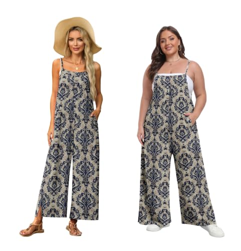 Lepunuo Floral Jumpsuits for Women Casual Rompers for Women Boho Overalls Loose Fit Summer Cute Overalls with Pockets — view 5